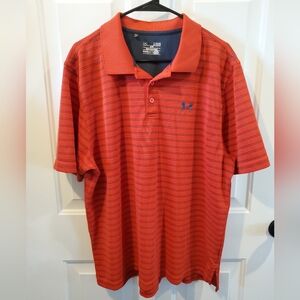 Under Armour Men's Orange and Navy Striped Polo Shirt. Size XL. #SW